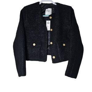 Abercrombie Fitch Coat Womens S Black Wool Blend Collarless Boucle Jacket